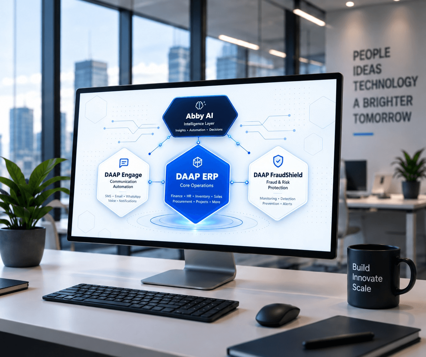 DAAPrime Technologies platform shown on a desk monitor