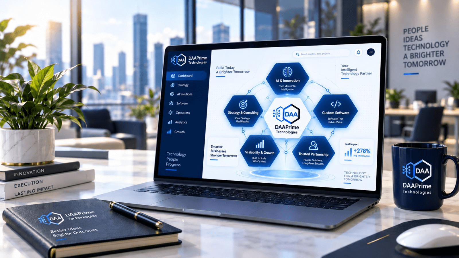 DAAPrime Technologies services and solutions shown on a laptop